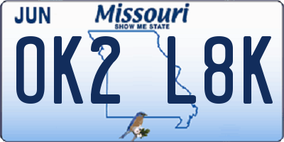 MO license plate OK2L8K