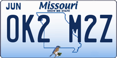 MO license plate OK2M2Z