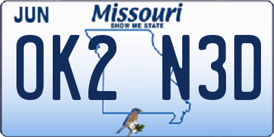 MO license plate OK2N3D