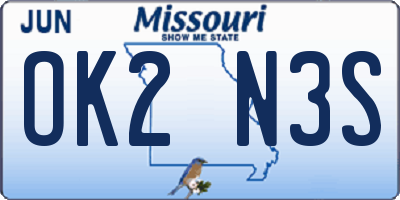 MO license plate OK2N3S