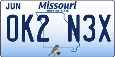 MO license plate OK2N3X