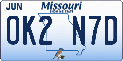 MO license plate OK2N7D