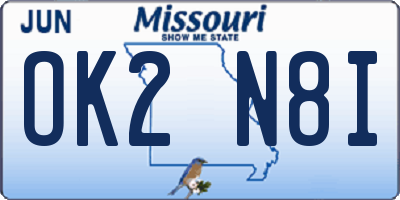 MO license plate OK2N8I