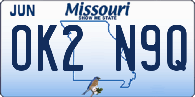 MO license plate OK2N9Q