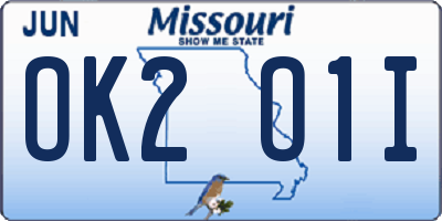 MO license plate OK2O1I