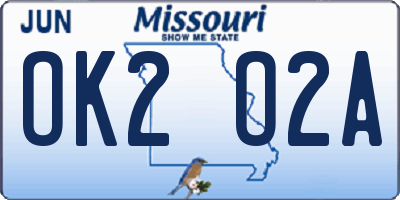 MO license plate OK2O2A
