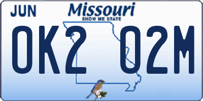 MO license plate OK2O2M