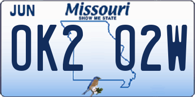MO license plate OK2O2W
