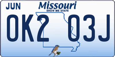 MO license plate OK2O3J