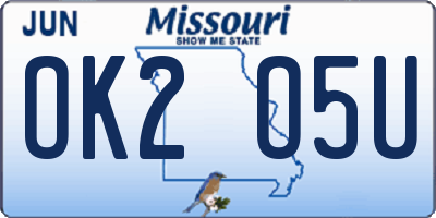 MO license plate OK2O5U