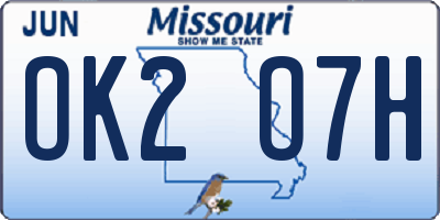 MO license plate OK2O7H