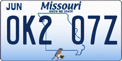 MO license plate OK2O7Z