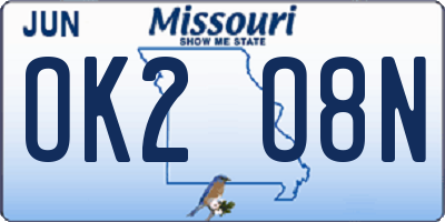 MO license plate OK2O8N