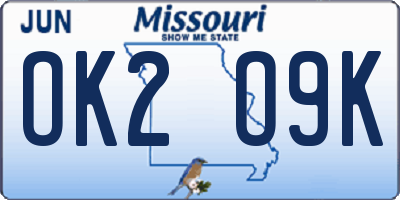 MO license plate OK2O9K