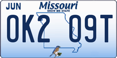 MO license plate OK2O9T