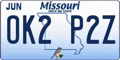 MO license plate OK2P2Z