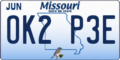 MO license plate OK2P3E