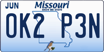 MO license plate OK2P3N