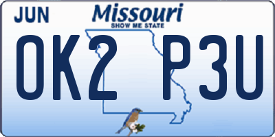 MO license plate OK2P3U