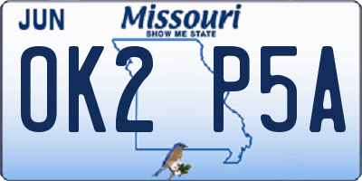 MO license plate OK2P5A