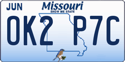MO license plate OK2P7C