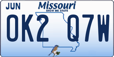 MO license plate OK2Q7W