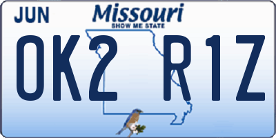 MO license plate OK2R1Z