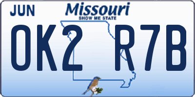 MO license plate OK2R7B
