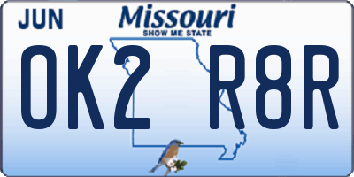 MO license plate OK2R8R