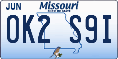 MO license plate OK2S9I