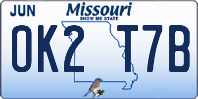 MO license plate OK2T7B