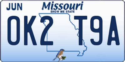 MO license plate OK2T9A