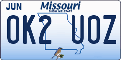 MO license plate OK2U0Z
