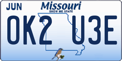 MO license plate OK2U3E
