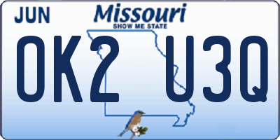 MO license plate OK2U3Q