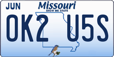MO license plate OK2U5S