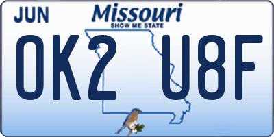 MO license plate OK2U8F
