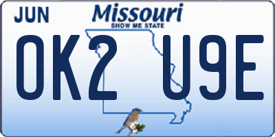 MO license plate OK2U9E