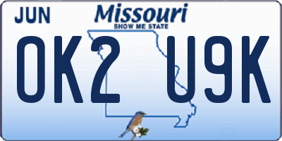 MO license plate OK2U9K