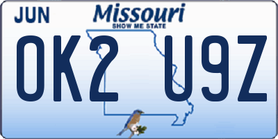 MO license plate OK2U9Z