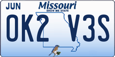 MO license plate OK2V3S
