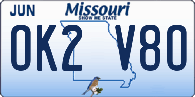 MO license plate OK2V8O