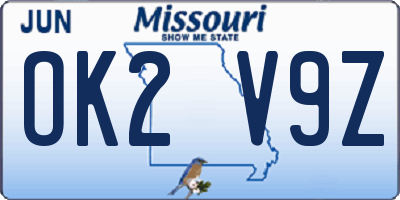 MO license plate OK2V9Z