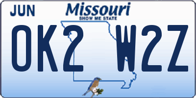 MO license plate OK2W2Z