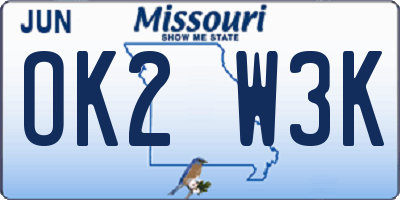 MO license plate OK2W3K