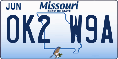 MO license plate OK2W9A