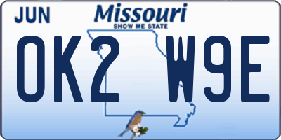 MO license plate OK2W9E