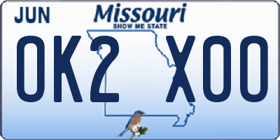 MO license plate OK2X0O