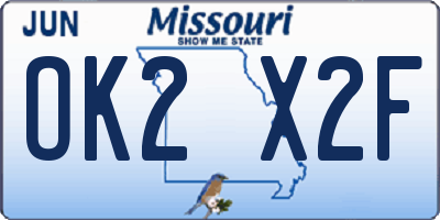 MO license plate OK2X2F
