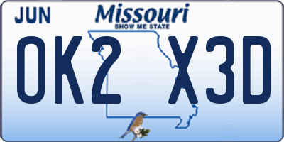 MO license plate OK2X3D